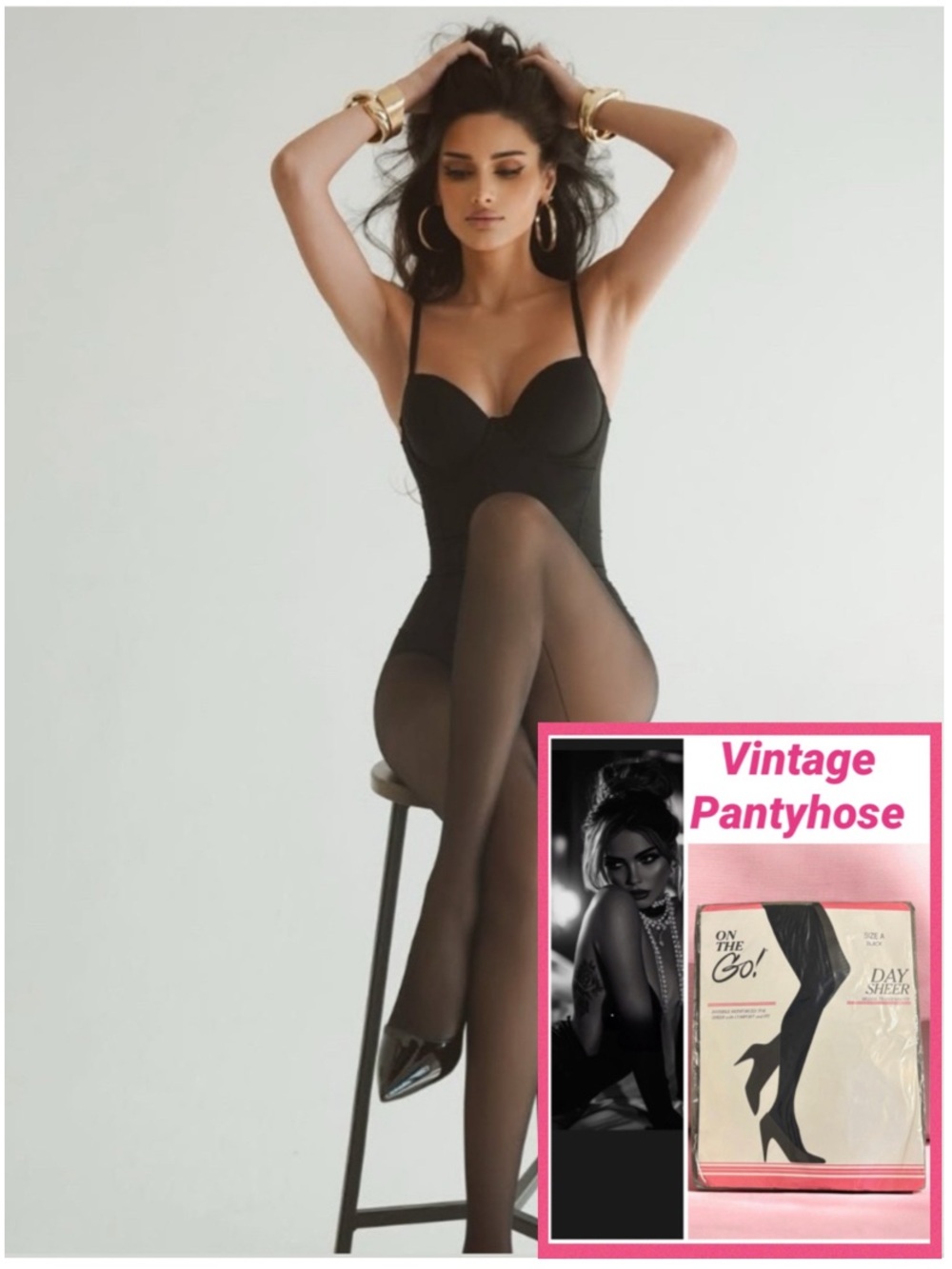 NEW VINTAGE 80s 90s Pantyhose On The Go! Day Sheer Black Size A USA Made Retro